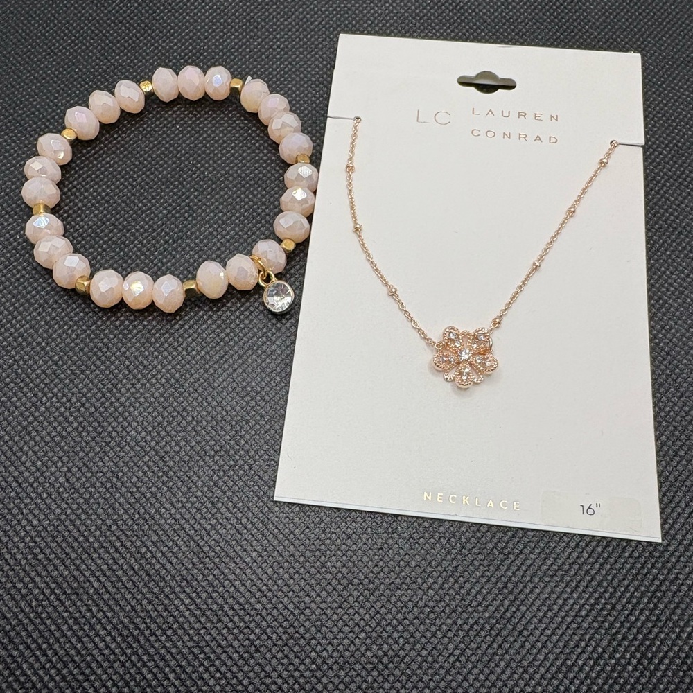 Pretty in pink 16” necklace and stretch bracelet set